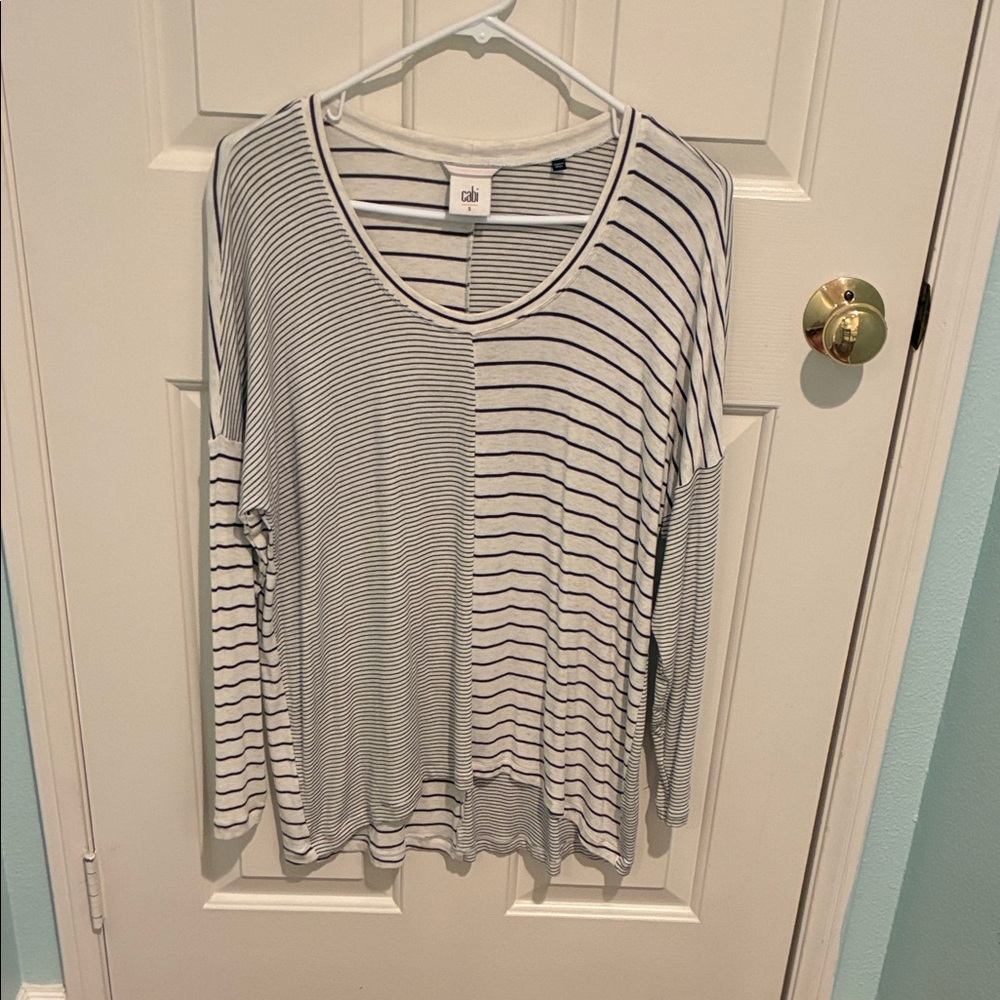 CAbi Black and White Striped Long Sleeve Top